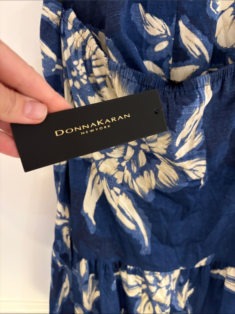 Donna Karan Navy and White Floral Halter Maxi Dress - Picture 3 of 6